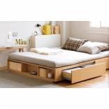 Giường ngủ gỗ công nghiệp MDF có 2 ngăn kéo và kệ sách đuôi giường 1m8 x 2m